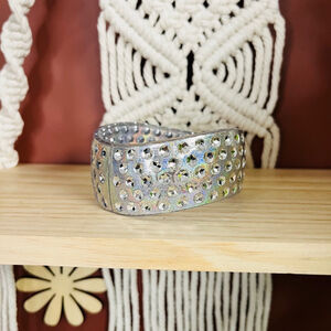 Iridescent Acrylic Bangle Bracelet Hinged Design Shimmering Silver‎ Toned Glam